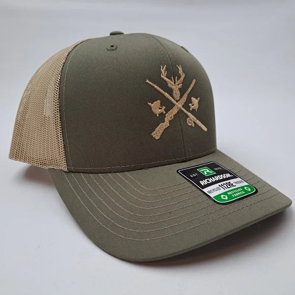Deer Hunting Fishing Guns Richardson 112 Trucker Mesh Snapback Cap Hat Loden/Tan