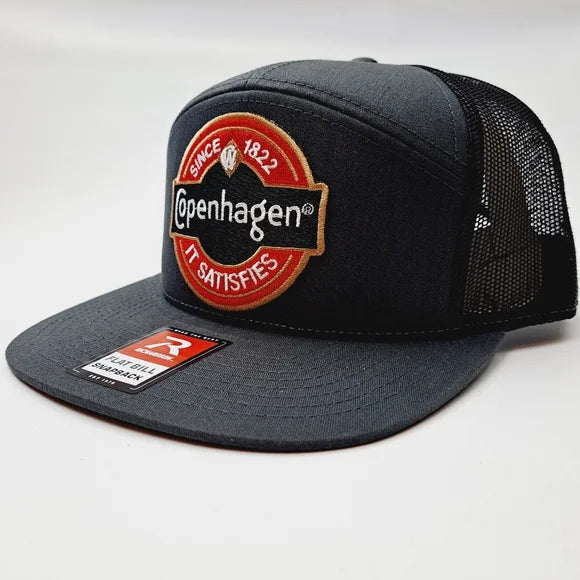 Copenhagen Richardson 7 Panel Flat Bill Trucker Mesh Snapback Black Gray