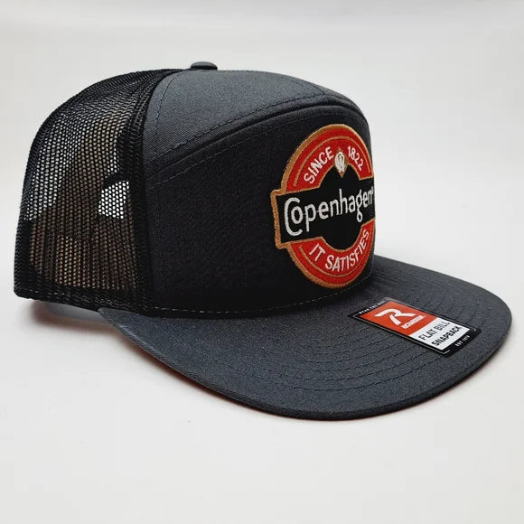 Copenhagen Richardson 7 Panel Flat Bill Trucker Mesh Snapback Black Gray
