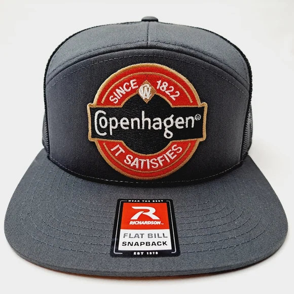 Copenhagen Richardson 7 Panel Flat Bill Trucker Mesh Snapback Black Gray
