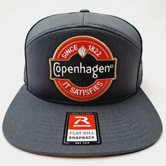 Copenhagen Richardson 7 Panel Flat Bill Trucker Mesh Snapback Black Gray