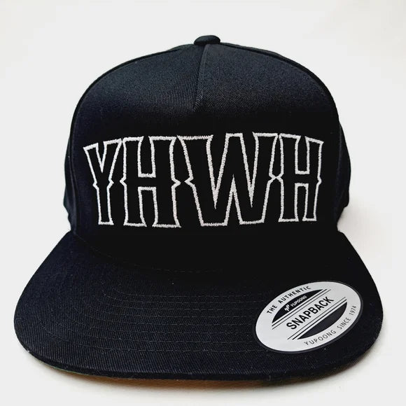 YAWEH Christian Religious Embroidered Flat Bill Snapback Cap Hat Black