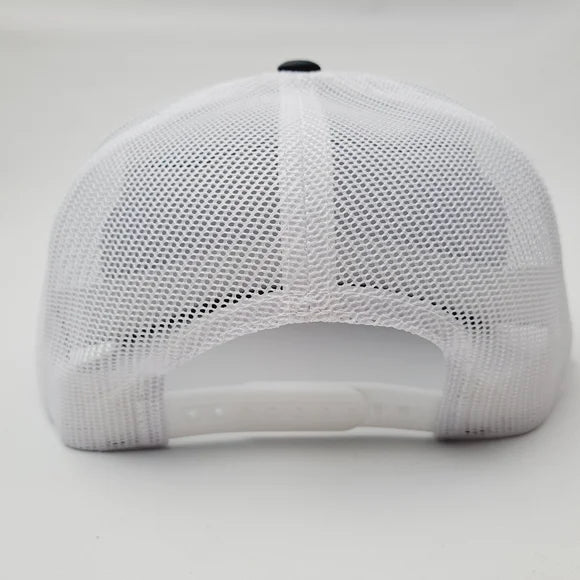 Red Man Woven Patch Flat Bill Trucker Mesh Snapback Cap Gray White