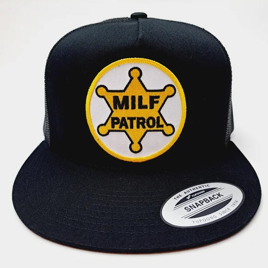 MILF Patrol Embroidered Patch Flat Bill Trucker Mesh Snapback Cap
