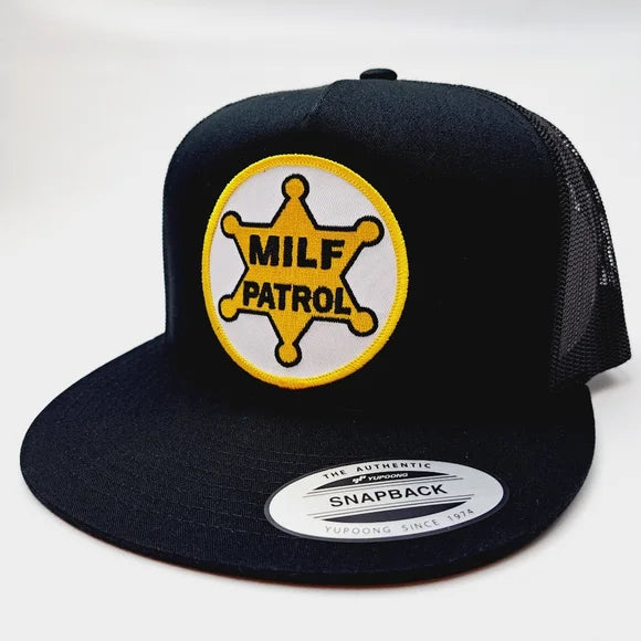 MILF Patrol Embroidered Patch Flat Bill Trucker Mesh Snapback Cap