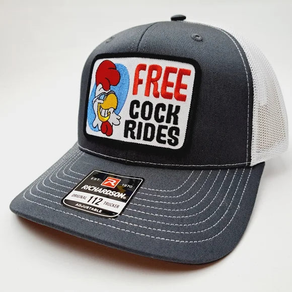 Richardson 112 Mesh Snapback Cap Hat Embroidered Free Rooster Rides Adult Humor