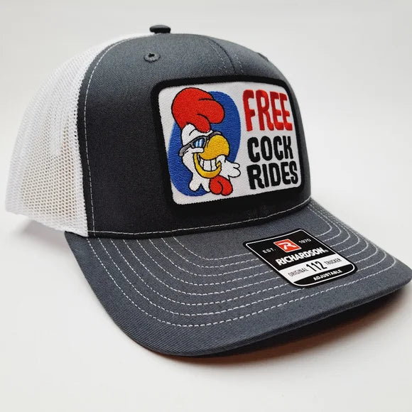 Richardson 112 Mesh Snapback Cap Hat Embroidered Free Rooster Rides Adult Humor