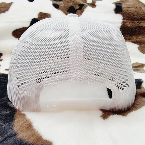 Make America Cowboy Again Flat Bill Trucker Mesh Snapback Cap Hat White