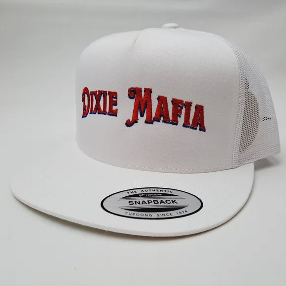 Dixie Mafia Flat Bill Trucker Mesh Snapback White