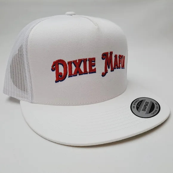 Dixie Mafia Flat Bill Trucker Mesh Snapback White