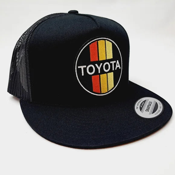 Toyota Retro Embroidered Patch Flat Bill Trucker Mesh Snapback Cap Hat Black