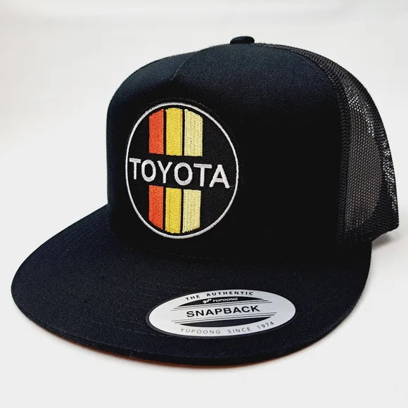 Toyota Retro Embroidered Patch Flat Bill Trucker Mesh Snapback Cap Hat Black