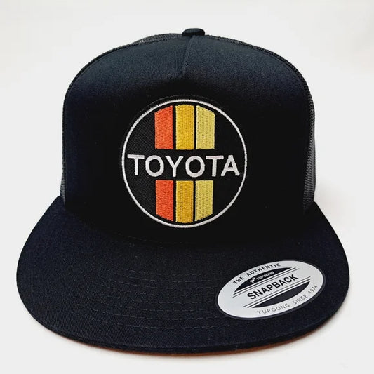 Toyota Retro Embroidered Patch Flat Bill Trucker Mesh Snapback Cap Hat Black