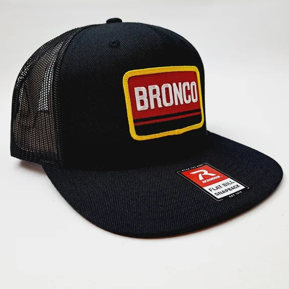 Bronco Embroidered Patch Richardson Flat Bill Trucker Baseball Cap Hat Mesh