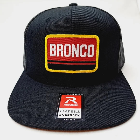 Bronco Embroidered Patch Richardson Flat Bill Trucker Baseball Cap Hat Mesh