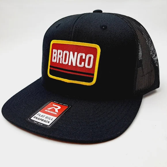 Bronco Embroidered Patch Richardson Flat Bill Trucker Baseball Cap Hat Mesh