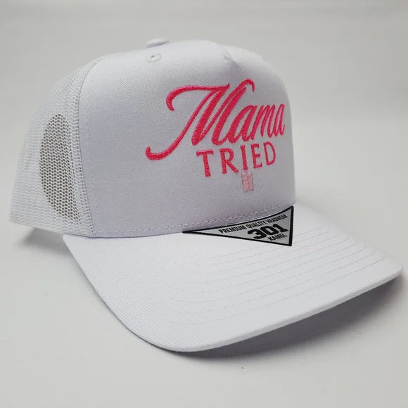 Mama Tried Trucker Mesh Snapback White
