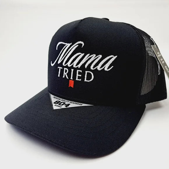 Mama Tried Flat Bill Trucker Mesh Snapback Black