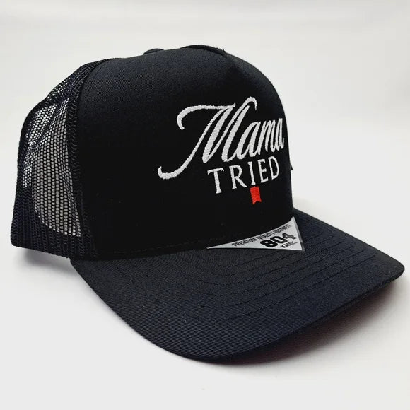 Mama Tried Flat Bill Trucker Mesh Snapback Black