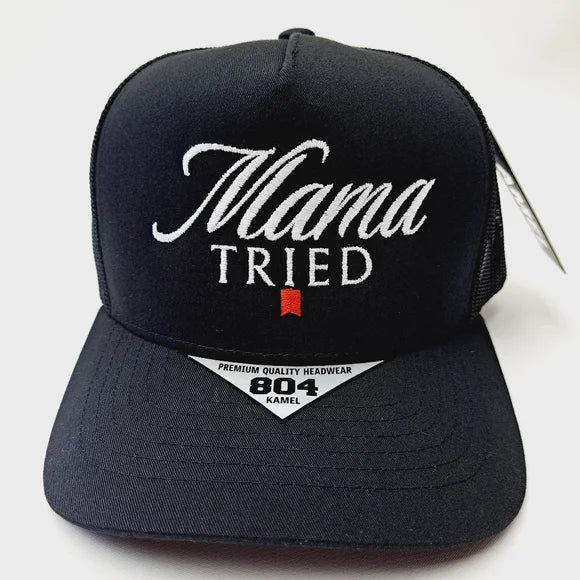 Mama Tried Flat Bill Trucker Mesh Snapback Black