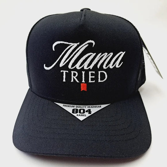 Mama Tried Flat Bill Trucker Mesh Snapback Black