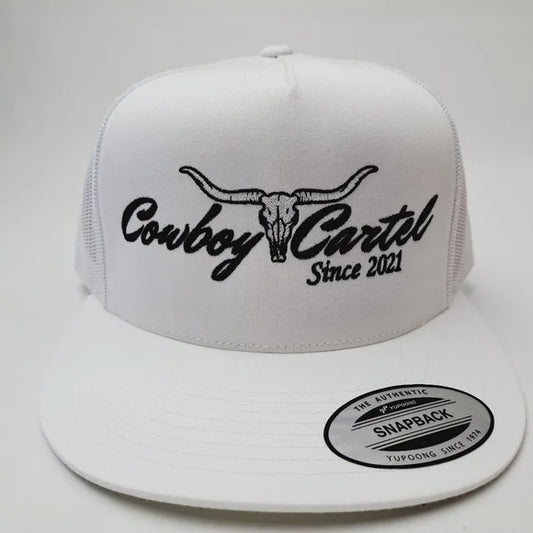 Cowboy Cartel Flat Bill Trucker Mesh Snapback White Yupoong 6006