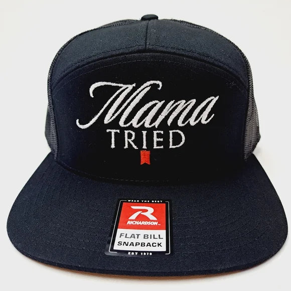 Mama Tried Richardson 7 Panel Flat Bill Trucker Mesh Snapback Black