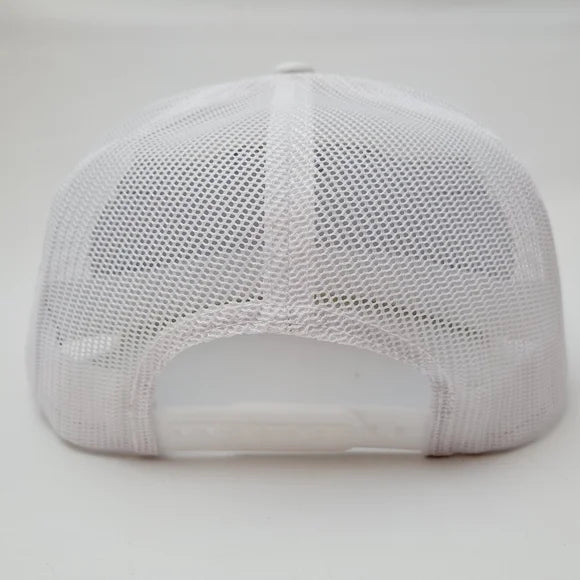 Naturally Lucky Embroidered Patch Flat Bill Trucker Mesh Snapback White