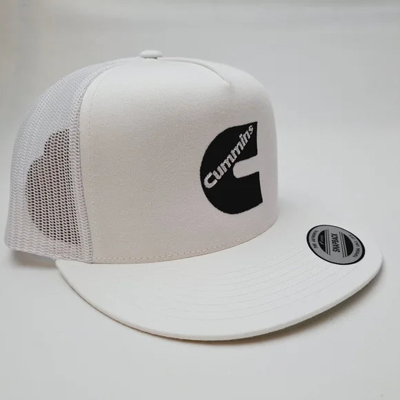 Cummins Flat Bill Trucker Mesh Snapback Cap Hat White