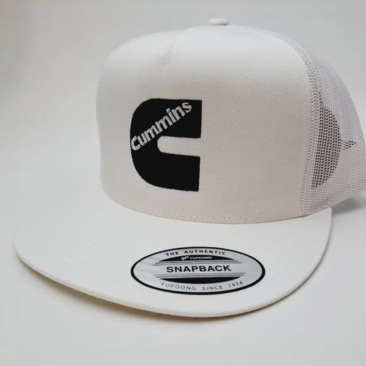 Cummins Flat Bill Trucker Mesh Snapback Cap Hat White