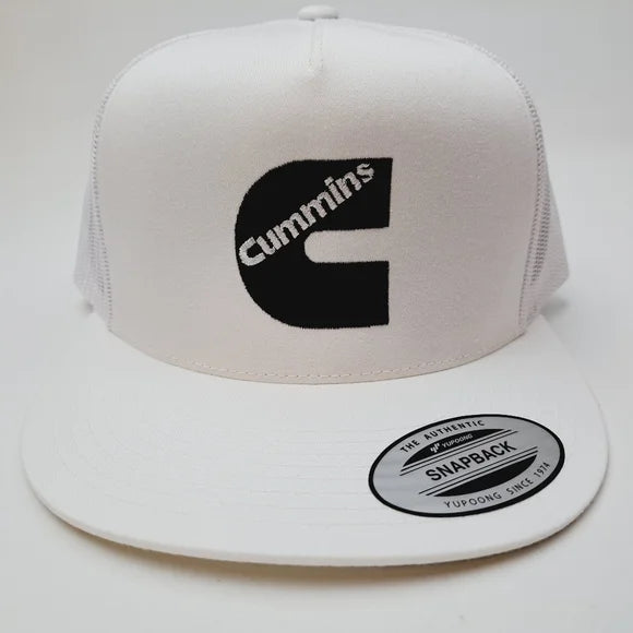 Cummins Flat Bill Trucker Mesh Snapback Cap Hat White