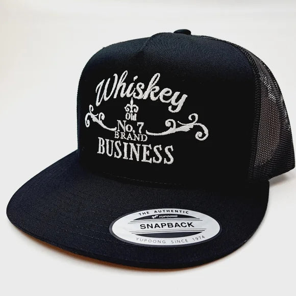 Whiskey Business Flat Bill Trucker Mesh Snapback Cap Black