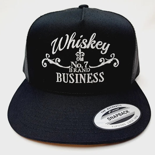 Whiskey Business Flat Bill Trucker Mesh Snapback Cap Black