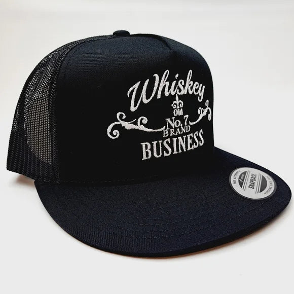 Whiskey Business Flat Bill Trucker Mesh Snapback Cap Black