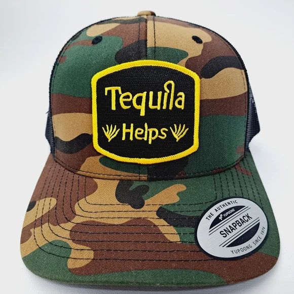 Tequila Helps Embroidered Patch Mesh Snapback Trucker Hat Camouflage