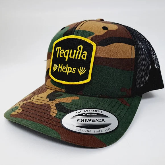 Tequila Helps Embroidered Patch Mesh Snapback Trucker Hat Camouflage