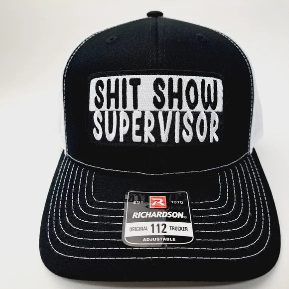 Shit Show Supervisor Richardson 112 Trucker Mesh Snapback Hat Cap Black & White
