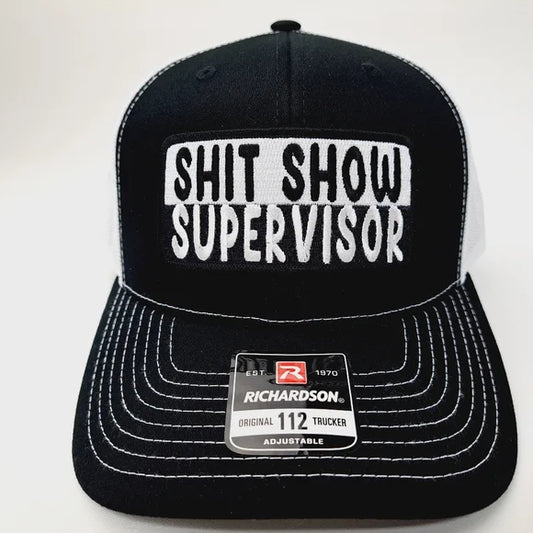 Shit Show Supervisor Richardson 112 Trucker Mesh Snapback Hat Cap Black & White