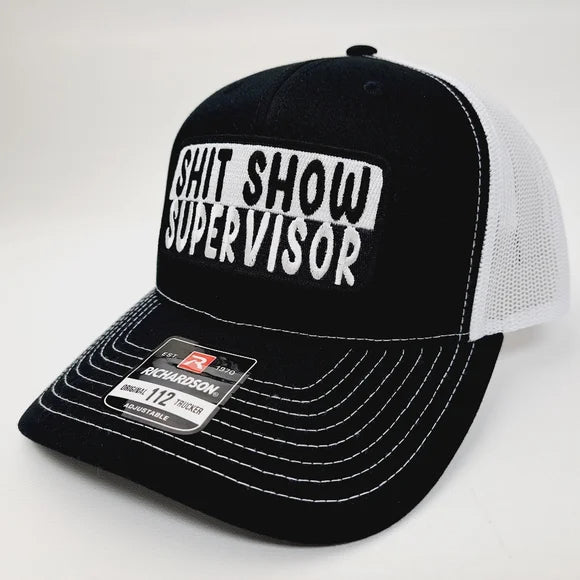 Shit Show Supervisor Richardson 112 Trucker Mesh Snapback Hat Cap Black & White