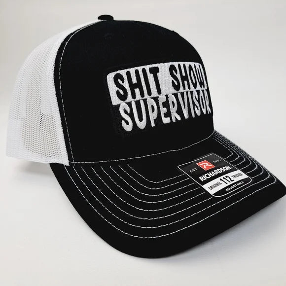 Shit Show Supervisor Richardson 112 Trucker Mesh Snapback Hat Cap Black & White