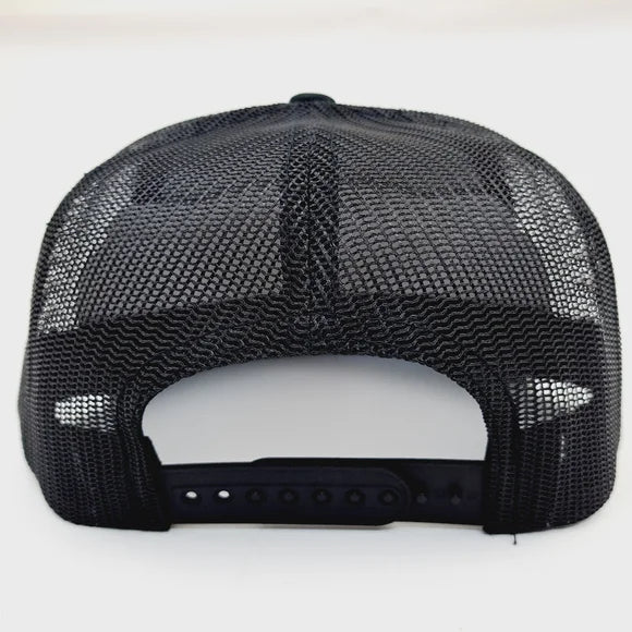 Michelin Man Embroidered Patch Flat Bill Trucker Mesh Snapback Cap Hat Black