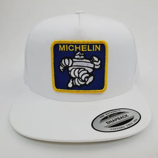 Michelin Man Embroidered Patch Flat Bill Trucker Mesh Snapback Cap Hat