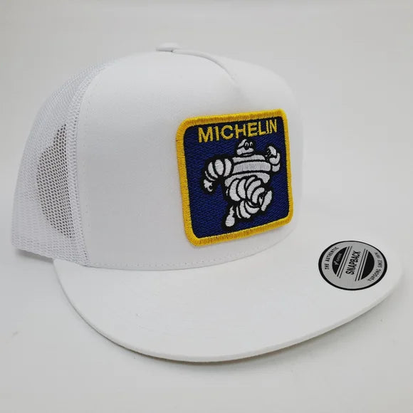 Michelin Man Embroidered Patch Flat Bill Trucker Mesh Snapback Cap Hat