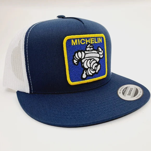 Michelin Man Embroidered Patch Flat Bill Trucker Mesh Snapback Cap Hat