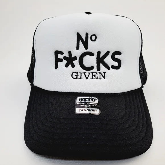 No F*cks Given Foam Mesh Trucker Snapback Hat Cap Black Embroidered Patch