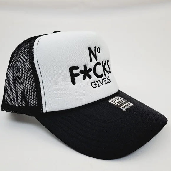 No F*cks Given Foam Mesh Trucker Snapback Hat Cap Black Embroidered Patch
