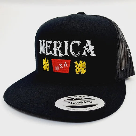 Merica Embroidered Flat Bill Trucker Mesh Snapback Cap