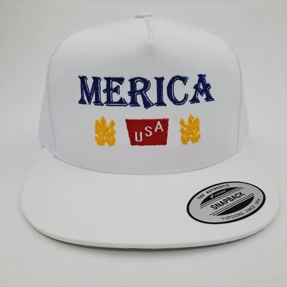 Merica Embroidered Flat Bill Trucker Mesh Snapback Cap