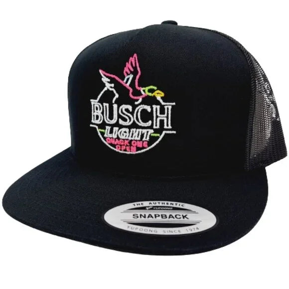 Busch Duck Hunter's Beer Drinking Hat Cap Mesh Snapback Black Flat Bill Trucker