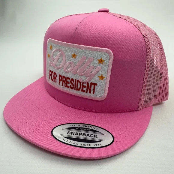 Dolly For President Embroidered patch Flat Bill Trucker Mesh Snapback Cap Hat